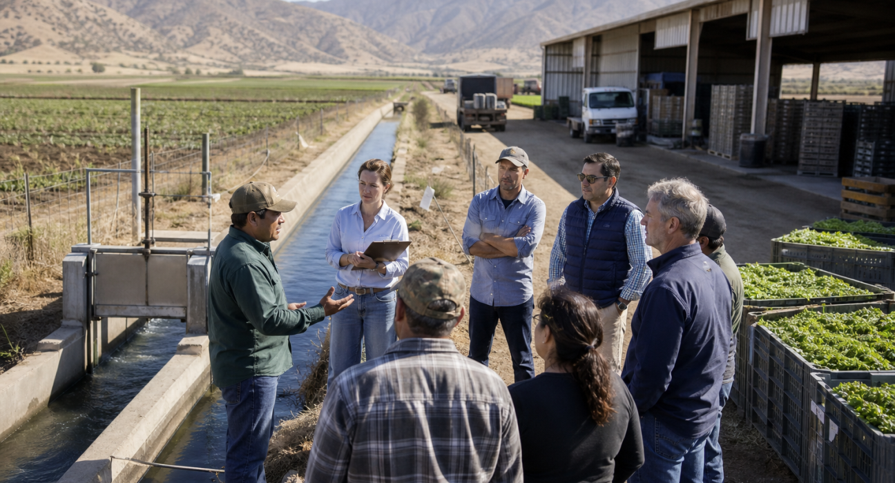 Farm and water managers meeting during harvest season