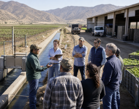 Farm and water managers meeting during harvest season